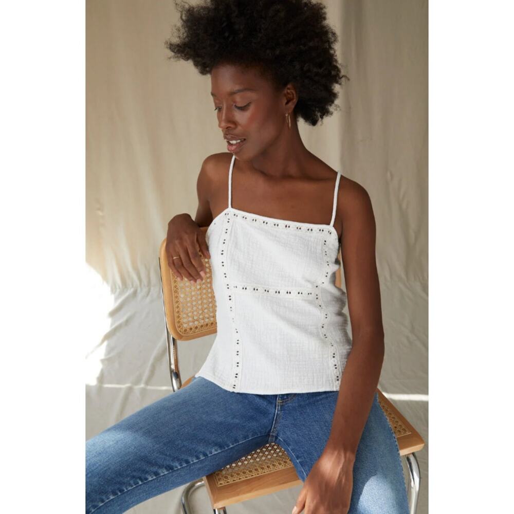 AMO White Alba Cotton Gauze Lace Side Slit Adjustable Strap Cami Womens Large